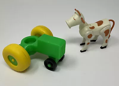 Vintage Fisher-Price Little People Green Tractor Spotted Cow 4” Long ‘70’s • $7.99