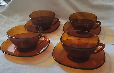 £29.99 • Buy Duralex Vereco French Amber Glass Coffee Demitasse Cup & Saucer Set 60s Vintage