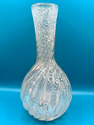 Mikasa By Kurata Handcrafted Swirl Crystal Glass White Bud Vase W/Silver Flakes • $150
