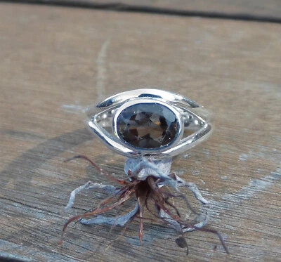 $32.95 • Buy 560 Smoky Quartz Solid 925 Sterling Silver Faceted Gem Eye Ring Sz N/Q Rrp$70