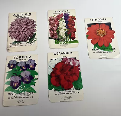 5 DIFFERENT VINTAGE SEED PACKET LOT FLOWERS FARMER’S SUPPLY HOUSE Empty • $8.49