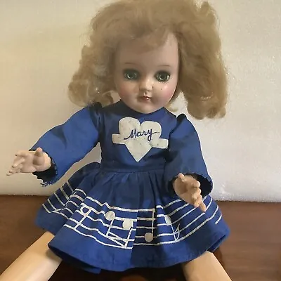 Vintage Ideal Blinking Eyes Doll Mary Hartline 16” Blue Dress All Original • $130