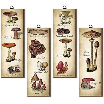 4 Pieces Mushroom Wall Decor Vintage Mushroom Wall Art Sign Aesthetic Rustic Han • $15.56