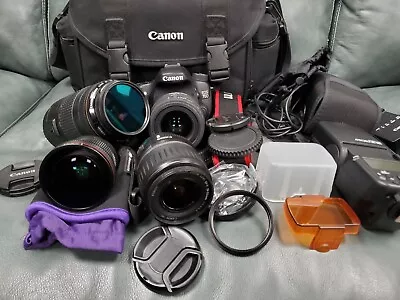 Canon EOS 70D Camera Bundle LOT KIT Lots Of Extras Lenses Bag Flash Remote Macro • $203.50