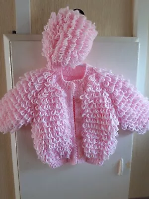 Hand Knitted Loopy Cardigan Size 16 Fits 0 To 6 Months • £14