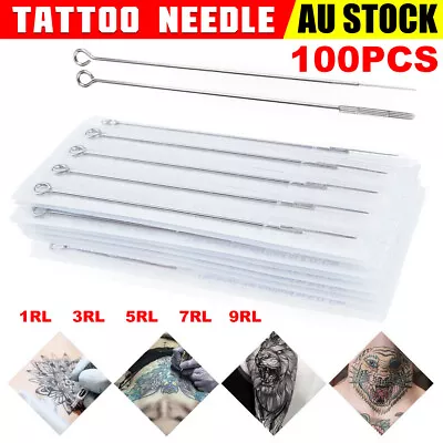 Tattoo Needles 100pcs Mixed 1RL 3RL 5RL 7RL 9RL Needles Hand Poke Stick Liner AU • $17.91