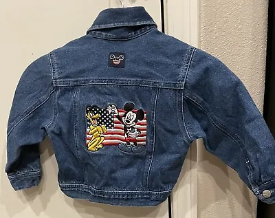Disney Store Blue Denim Jacket Mickey Mouse Pluto American Flag Toddler 4T • $35