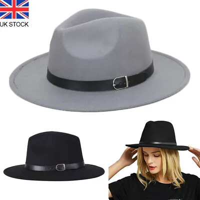 Vintage Solid Hard Felt Fedora Hat Trilby Cap Gangster Wide Brim Hat Women Men • £9.99