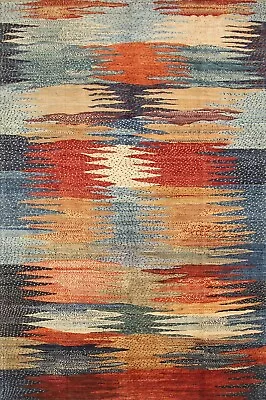 6 X 9 Ft Multicolor Blue Modern Gabbeh Afghan Hand Knotted Abstract Area Rug • $3497.50