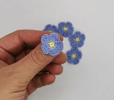 Set Of 3 Tiny Handmade Crochet Forget Me Not Flowers AppliqueBlue Flower Sewing • £5
