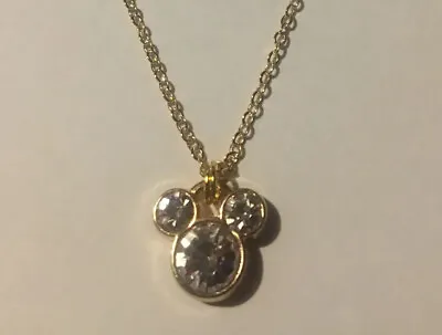 Mickey/Minnie Mouse Crystal Rhinestone Head Pendant Necklace - Gold • £4
