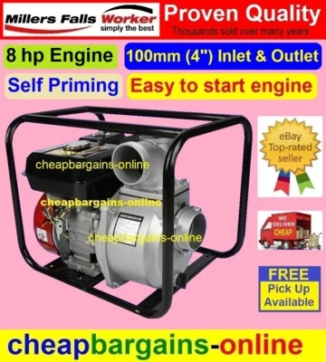 100mm PETROL WATER TRANSFER PUMP 8hp IRRIGATION WATER PUMP 4  Inlet & Outlet HD • $327.99