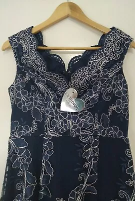 $54 • Buy Goddiva Off-shoulder Lace Midi Dress, Navy/silver Size 12 Nwt Special Occasion 