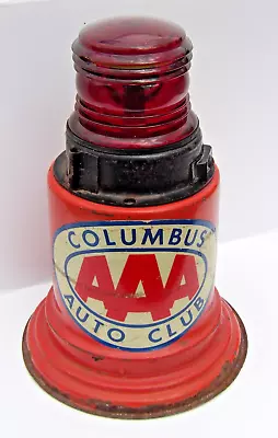 Vintage COLUMBUS AAA AUTO CLUB Emergency Light + Flag K-D 604 RED GLASS  LANTERN • $24.95