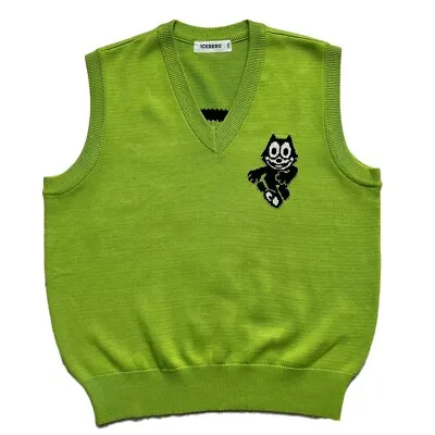 VTG 90s ICEBERG HISTORY FELIX THE CAT KNIT SWEATER VEST MADE IN ITALY SIZE M • $104