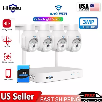 Hiseeu 3MP PTZ Wireless CCTV Wifi IP Outdoor Security Camera System NVR Kit 1TB • $190.79