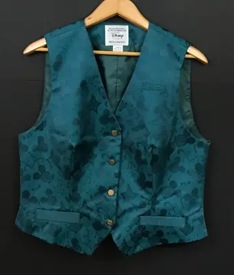 Vintage Disney Store Women's Cast Member Vest Teal Brocade Made In USA Size L • $59.99