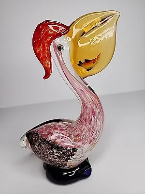 Vintage Murano Hand Blown Art Glass Pelican Bird With Fish Figurine Paper Weight • $49.99