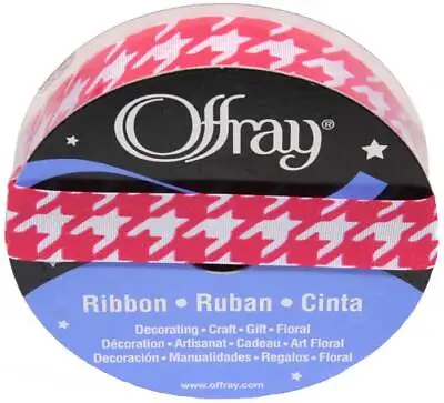 7/8 Inch Wide Shock Pink Houndstooth Offray Polyester Ribbon 25 Yards • $11.97