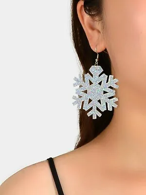 $1.99 • Buy Christmas Jewellery Silver Acrylic Snowflake Drop Dangle Earrings Festival Gift