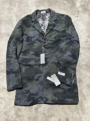 NWT Michael Kors Mens Top Coat Over Car Camo Wool Button Stretch Slim • $69.99