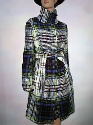 £31 • Buy Burberry London Check Blue White Multicoloured Wool Coat Jacket Belt 8 - 10 / S