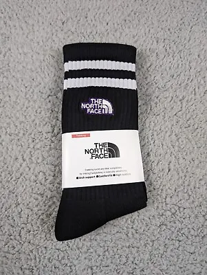 The North Face Crew Socks Mens Large 9-11 Black White Striped Embroidered Logo • $11.16