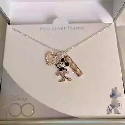 Disney 100 Year Anniversary Minnie Mouse Fine Silver Plated Necklace Rose Gold • $27.99