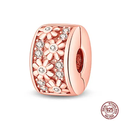 Rose Gold Spacer Daisy Flower Clip Clasp Bead Charm Sterling Silver 925 • £12.99