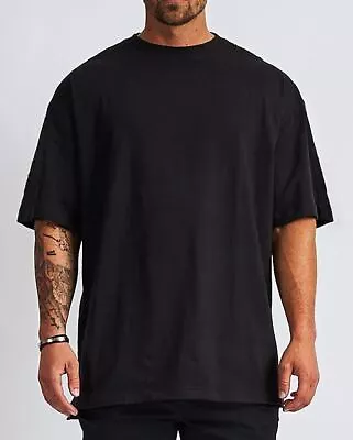 MENS Designed Oversized Solid Straight Cut Bottom Ribbed Neck Collar T-Shirt Tee • $24