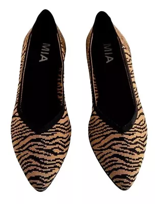 Mia Women’s 7 Tan/Black Zebra Print Lightweight ‘Kerri’ Pointed Toe Knit Flats • $13.60