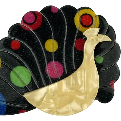 LEA STEIN PARIS Brooch Peacock In Multicolor Fabric And Yellow Acetate France • $95