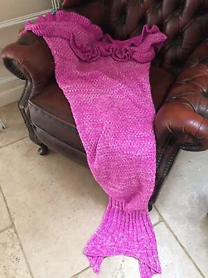 Knitted Adult Teen Mermaid Tail Blanket Winter Warmer Snuggler Pink • £9