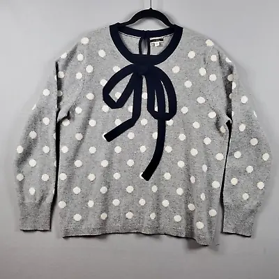 J.Crew Cashmere Bow Sweater Womens Sz XXL Gray Polka Dot Pullover Soft EUC • $84.97