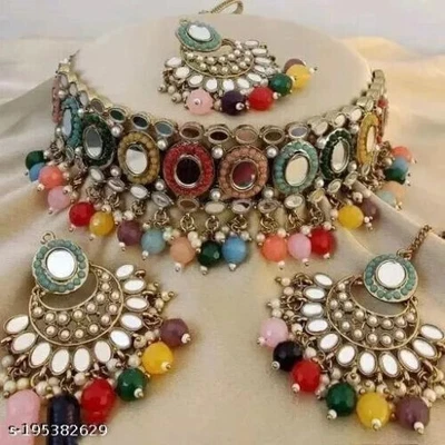 $18.04 • Buy Indian Bollywood Gold Plated Kundan Choker Bridal Necklace Earrings Jewelry Set
