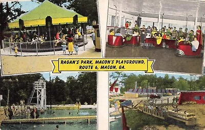 Ragan's Amusement Park Route 6 Macon Georgia Carousel Bumper Cars C1950 Postcard • $59.95