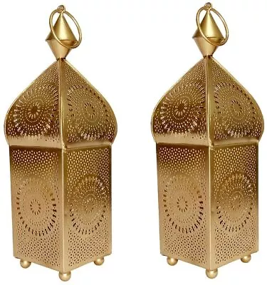 Set Of 2 T Light Tealight Candle Gold Hanging Lantern Home Decor Free Fedex Ship • $39.99