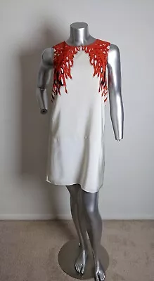 Tibi New York Silk Bold LACE DRIP PRINT Shift Dress Ivory/ Red SIZE 8 Sleeveless • $16.99