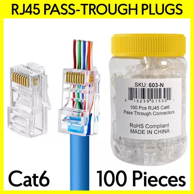 100PCS RJ45 Pass-Through Plug Cat5e Cat6 Ethernet Cable Connectors RJ-45 Plugs • $13.79