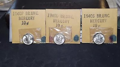 Lot Of 3 Mercury Dimes 10c 1940 P 1940 D & 1940 S CH/GEM BU Old Dealer Estate • $0.99