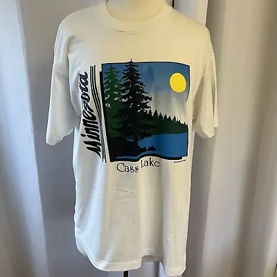 Vtg MN Cass Lake Single Stitch Tshirt Pine Screen Print Screen Stars Best XL USA • $12.99