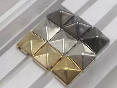 100 Metallic Silver Gold Acrylic Rock Punk Square Pyramid Studs Beads 10X10mm • $2.92