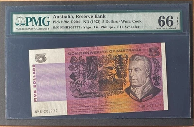 $80 • Buy 1972 Australian $5 General Prefix (Gem Uncirculated) Phillips/Wheeler