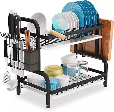 Dish Rack 2 Tier Dish Dryer Drainer Dish Drying Rack Drip Trays  Kitchen Storage • $39.95