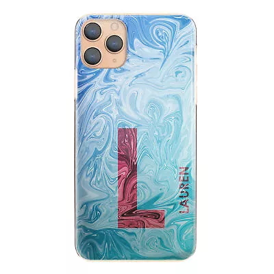 Personalised Initial Phone Case;Blue Marble Swirl Print Hard Cover With Name • £4.99