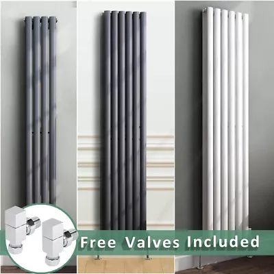 Vertical Designer Radiator Upright Bathroom Oval Column Panel With Angled Valves • £83.99