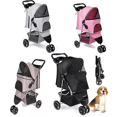 $76.99 • Buy Folding Pet Stroller Portable Pet Travel Pushchair W/3 Wheels Safety Belt Holder