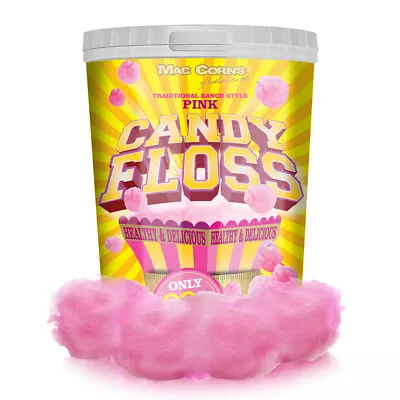 MacCorns Pink Vanilla Cotton Candy Floss Sugar Party 25g - 1ltr Bucket/Tub X 24 • £48