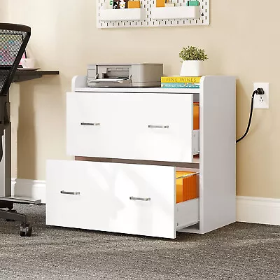 File Cabinet With Charging Station USB Port Lateral Filing Cabinet Printer Stand • $95.99