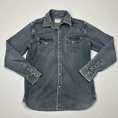 Vintage Levis Longhorn Mens Medium Western Denim Shirt Pearl Snap • $45